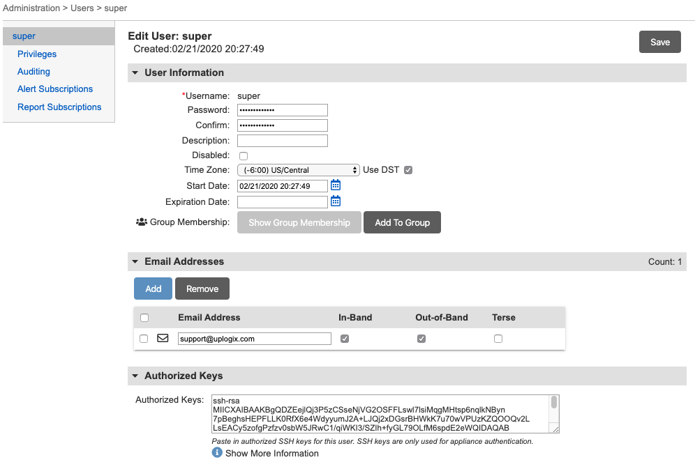 SSH Key Authentication - Control Center User Guide